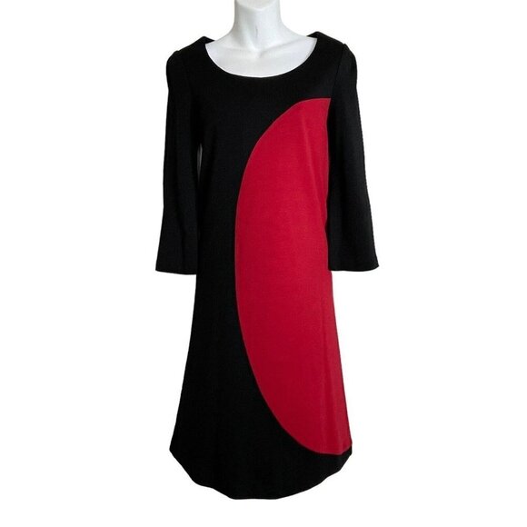 Diane Von Furstenberg Black 3/4 Sleeve Shift Dress W/Red Circle Paneling Size‎ 2 - Picture 1 of 8